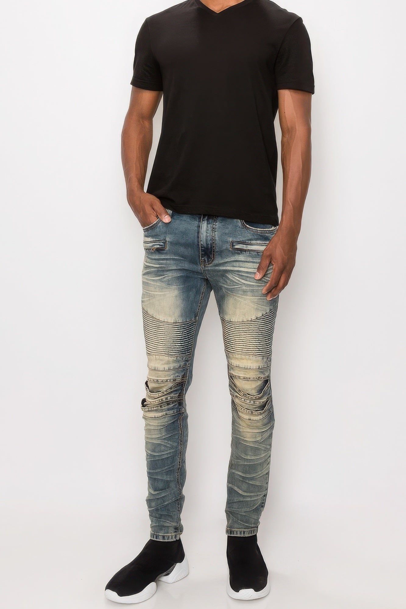 Men Creased Skinny Fit Biker Denim Jeans