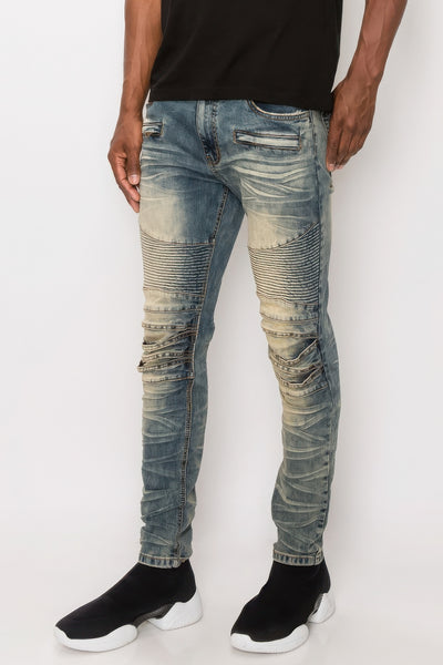 Men Creased Skinny Fit Biker Denim Jeans
