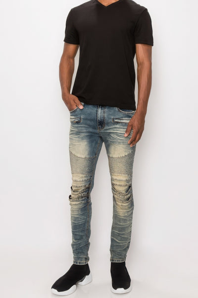 Men Creased Skinny Fit Biker Denim Jeans