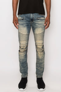 Men Creased Skinny Fit Biker Denim Jeans