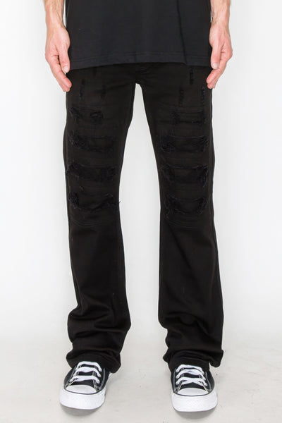 Men's Bootcut Rip & Repair Colored Black Jeans
