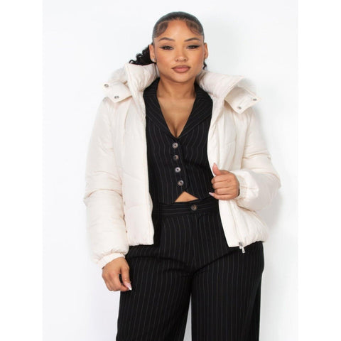 Women's Ivory Zip-up Faux Fur Hooded Jacket