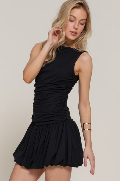 Sleeveless Boat Neck Voluminous Mini Dress