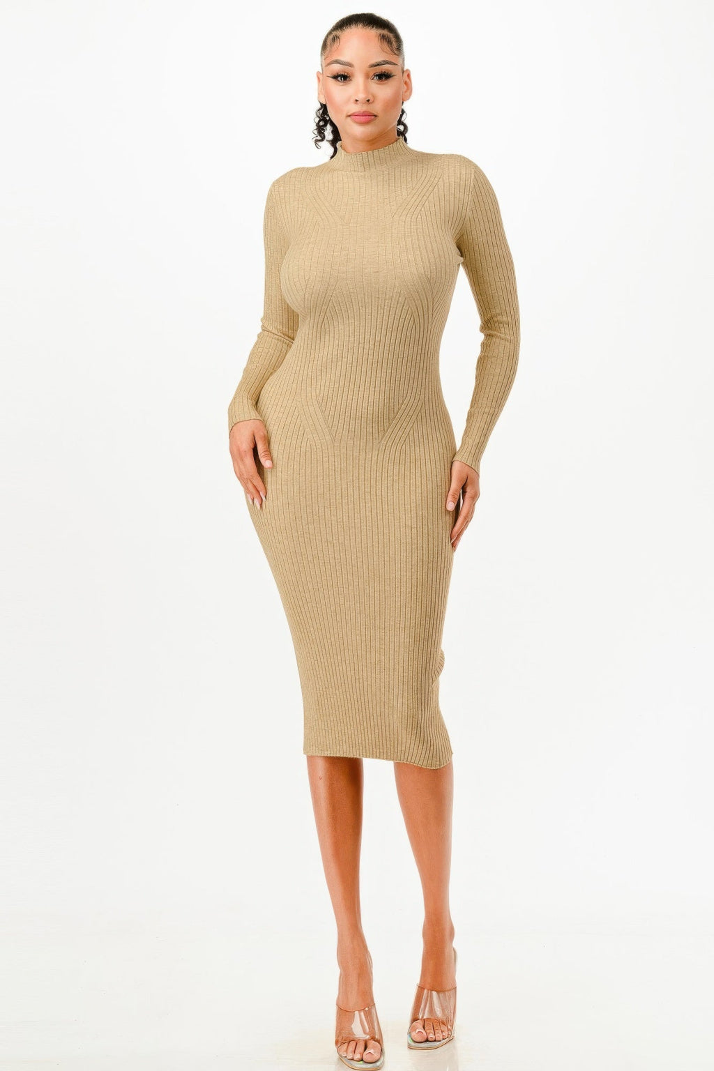 Long Sleeve Stand Collar Sweater Bodycon Dress