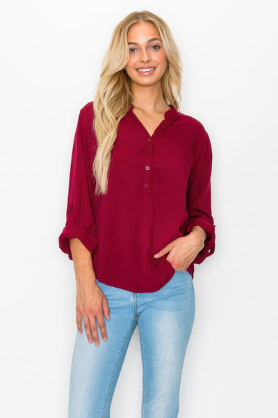 Women's Woven Roll Up Sleeve Blouse