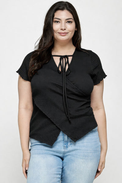 Plus Size Short Sleeve Wrap Top