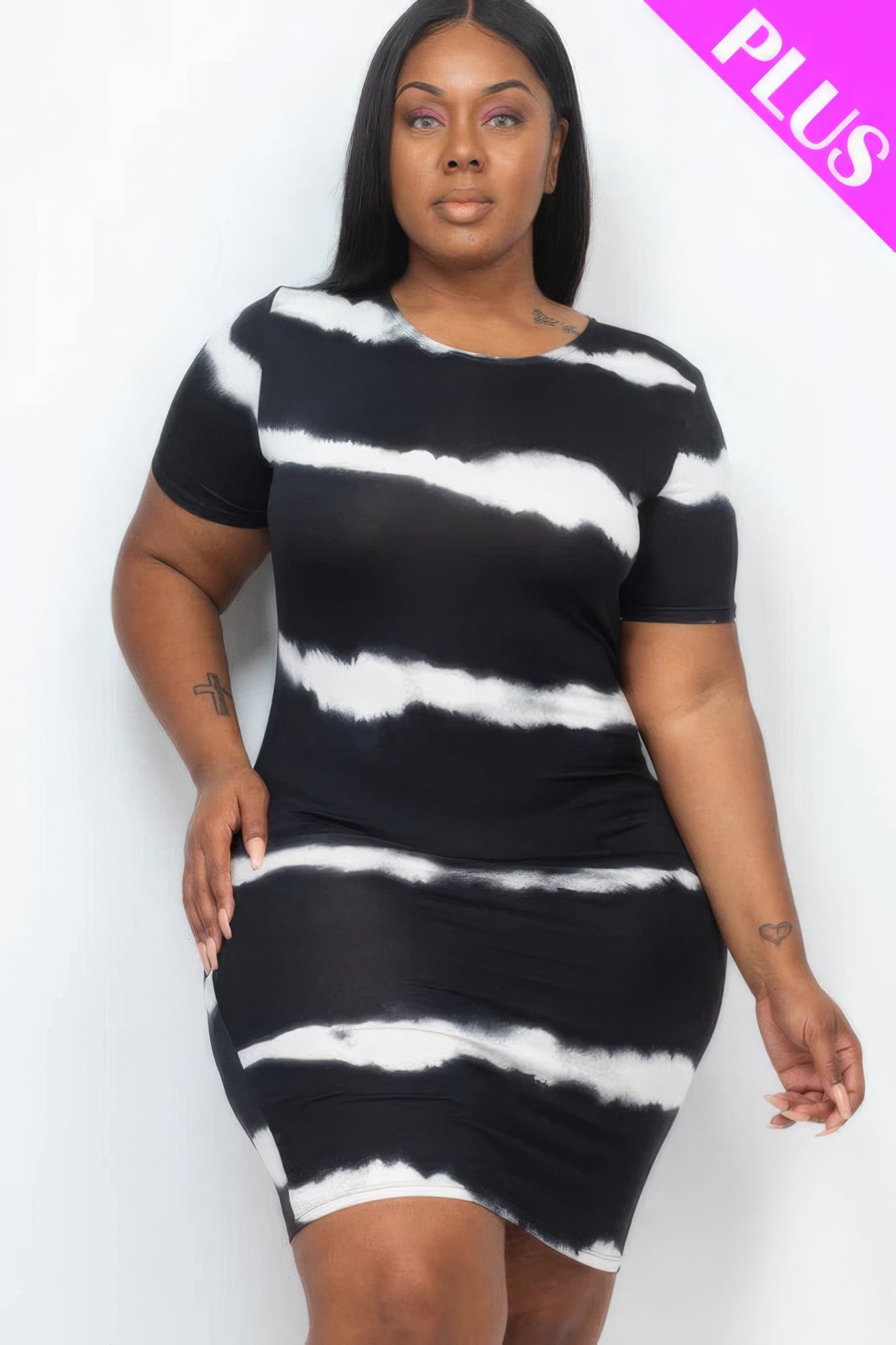 Plus Size Short Sleeve Tie-dye Dress