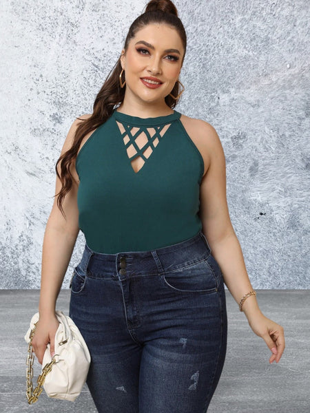 Plus Size Halter Neck Cutout Sleeveless Dress