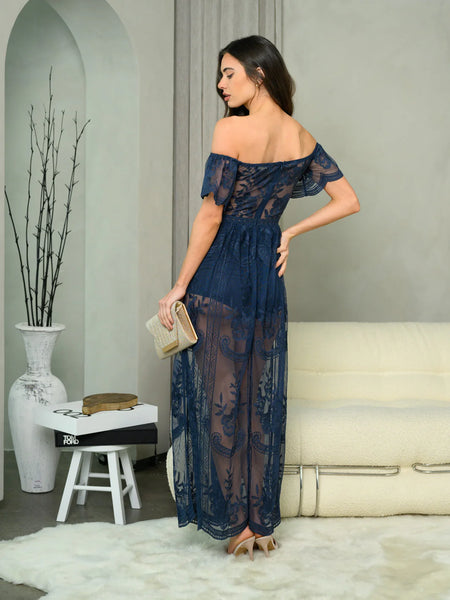 Women's off Shoulder all over lace mmaxi dress