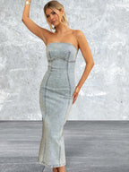 Women's Slit Back Tube Denim Dress