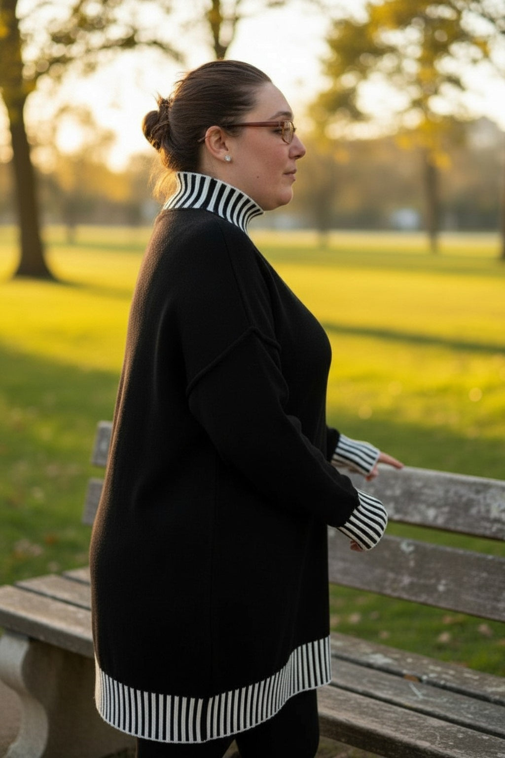 Long Sleeve Striped Trim Sweater Dress