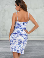 Tie Dye Drawstring Ruched Side Bodycon Dress