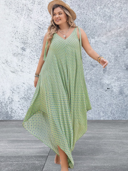 Plus Size Printed V-Neck Wide Leg Jumpsuit