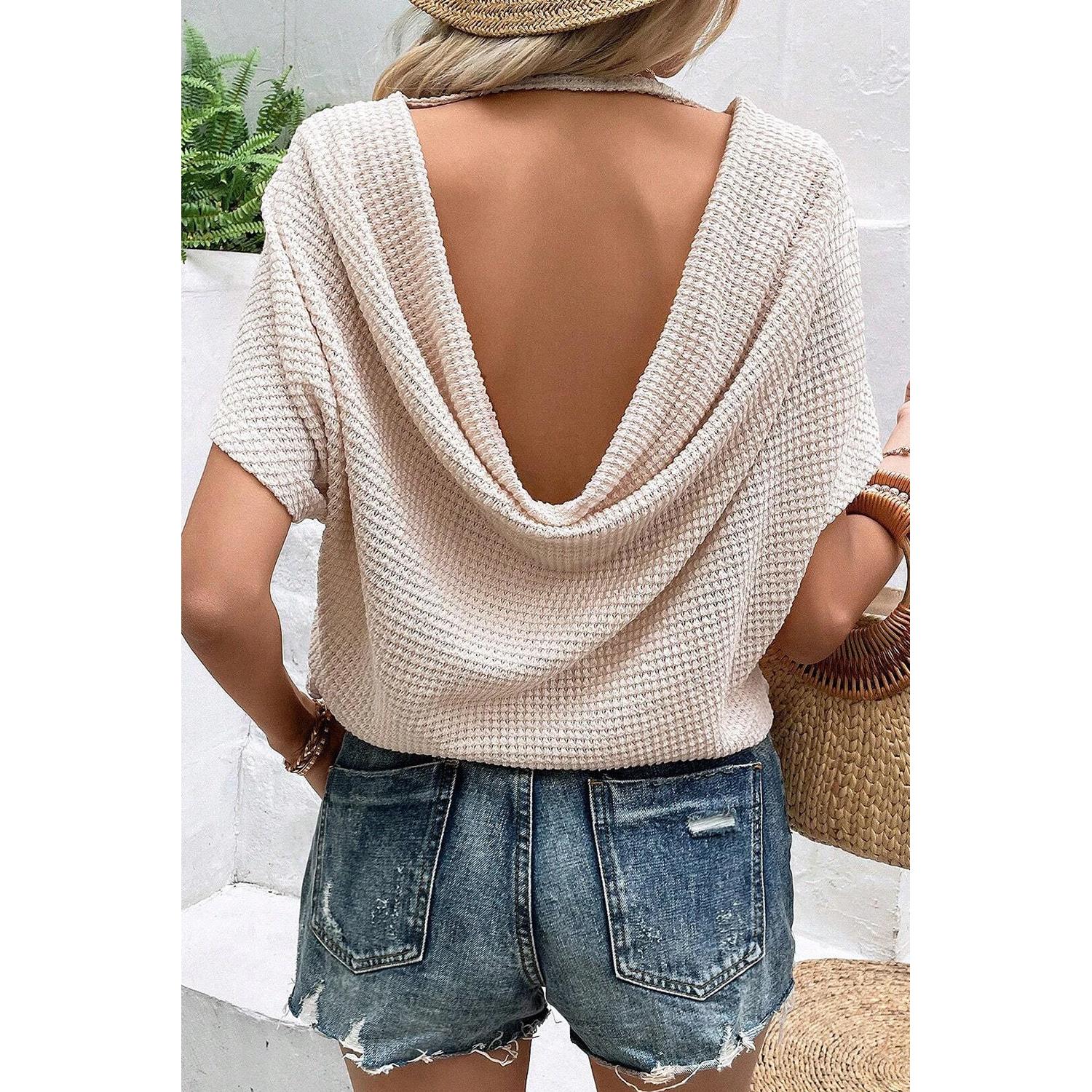 Wide Sleeve Draped Open Back Textured Blouse