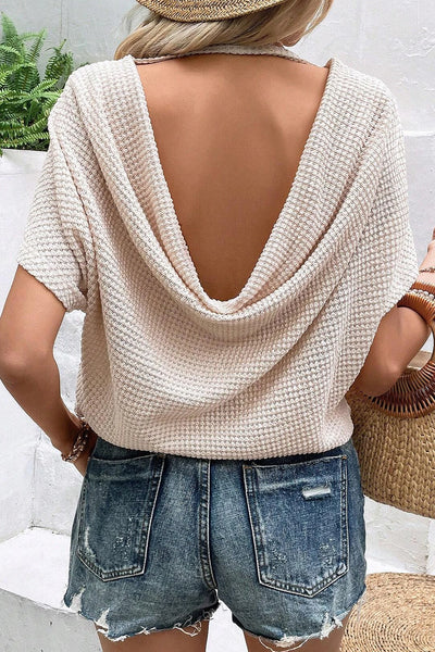 Wide Sleeve Draped Open Back Textured Blouse