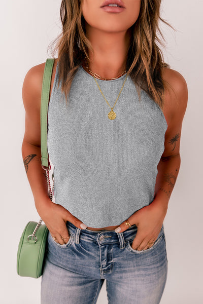 Sleeveless Gray Rib Knit Crop Top