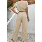 Short Sleeve Crop Top Wide Leg Pants Set