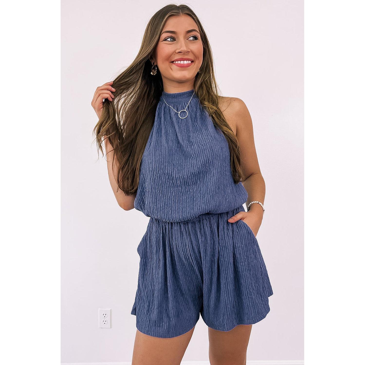 Sleeveless High Neck  Halter Neckline  Romper