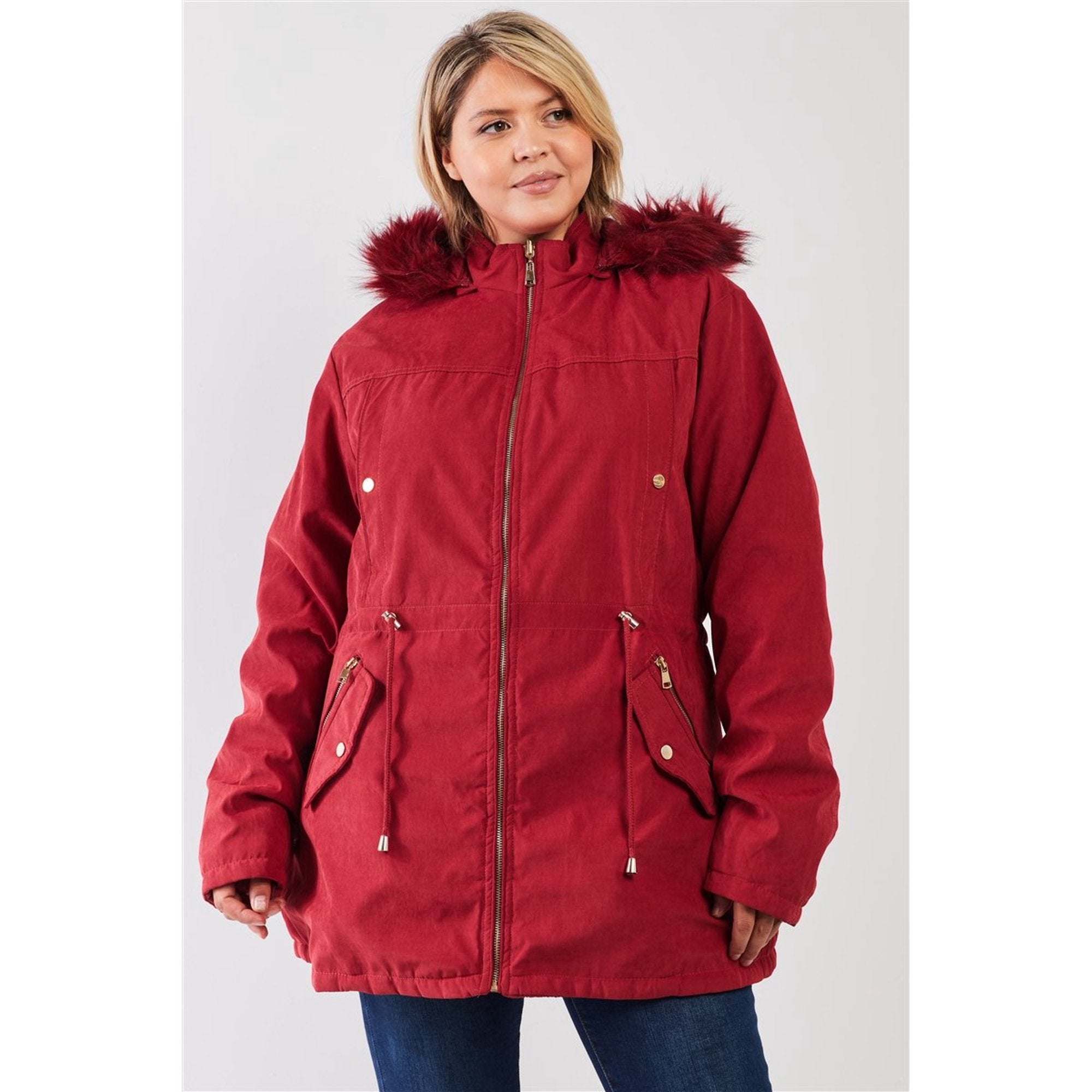 Plus Size Vegan Fur Double-sided Cotton Twill Parka & Puffer Jacket