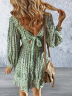 Floral Square Neck Long Sleeve Dress