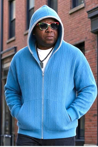 Men's Zip Front Wrapped Stitch Detail Hooded Jacket