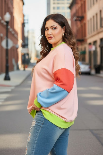 Light Pink Plus Size Crew Neck Sweatshirt