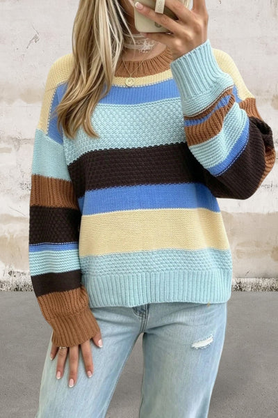 Long Sleeve Striped Round Neck Relaxed Sweater