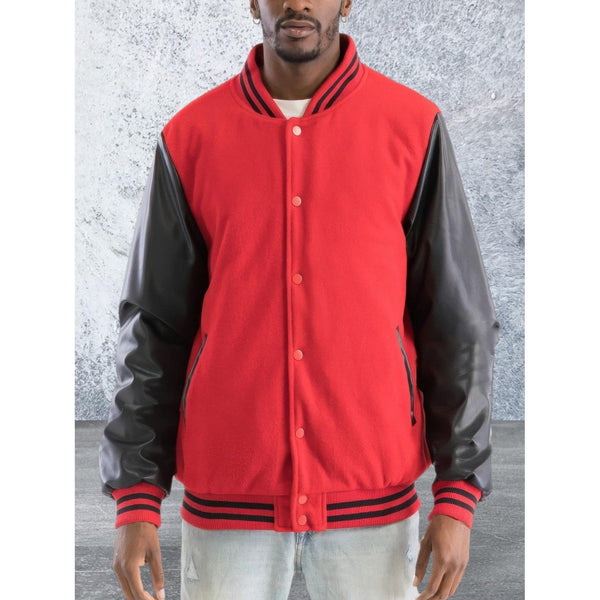 Men's Button Front Melton Letterman's Varsity Jacket