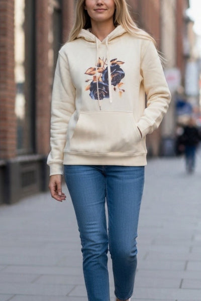 Women's Lightweight Pullover Black Roses Graphic Polyester Hoodie