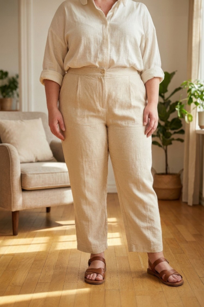 High-rise Linen-blend Straight Leg Pants