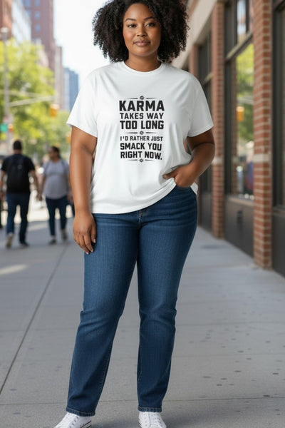 Women's White Short Sleeve Karma Graphic T-Shirt