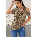 Short sleeve leopard print cut out top