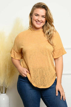 Plus size solid sleeve ruffle hoodie top