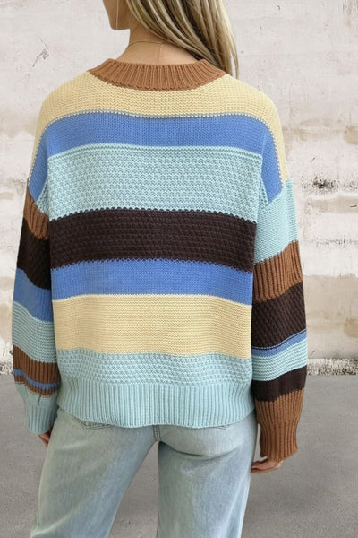 Long Sleeve Striped Round Neck Relaxed Sweater