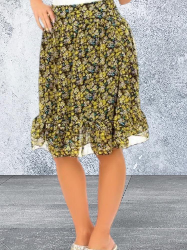 Floral print knee length skirt