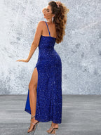 Spaghetti Strap High Slit Evening Dress