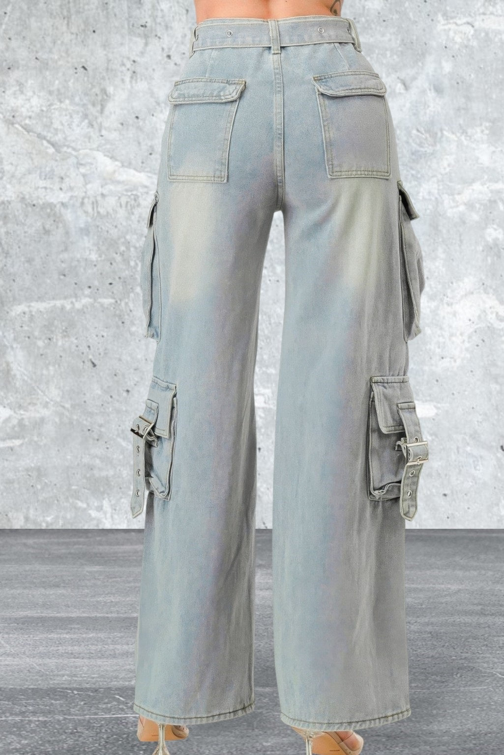 Women's Belted Denim Cargo Jean