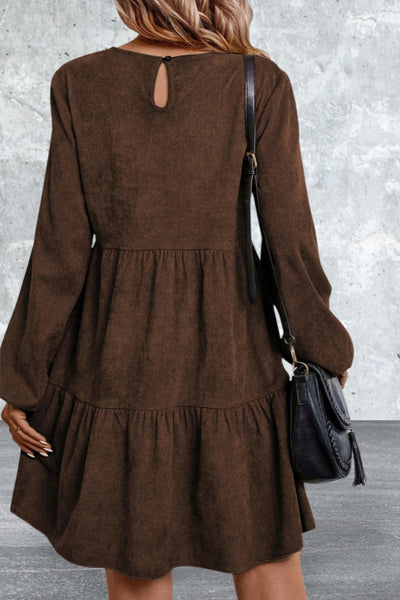 Women Lantern Sleeve Tiered Short Dress