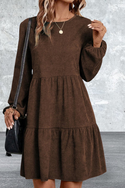 Women Lantern Sleeve Tiered Short Dress