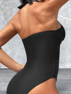 Crisscross Halter Neck One-Piece Swimwear