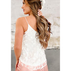 Sleeveless Butterfly Applique Mesh Overlay Tank Top