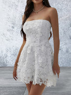 Sleeveless Devine Lace-Up Tube Lace Mini Dress