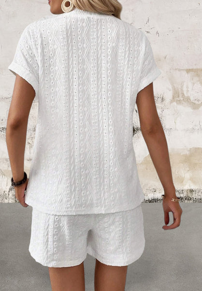 Short Sleeve White Shorts Set