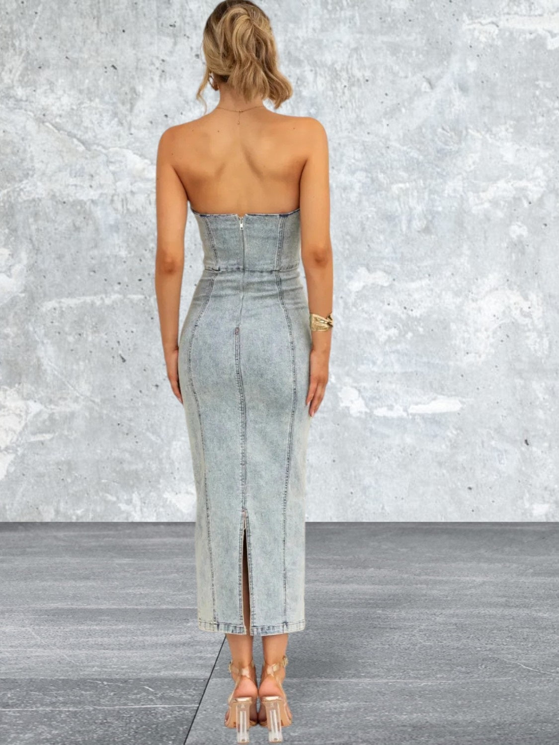 Women's Slit Back Tube Denim Dress