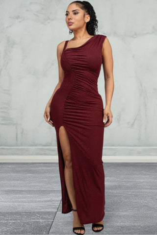 Sleeveless Glitter Slit Evening Dress