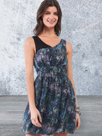 Sleeveless Mesh V-neck Mini Dress