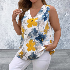 Plus Size Floral V-neck Sleeveless Tank Top