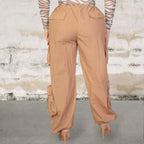 Plus Size Flap Pockets Drawstring Ruched Cargo Pants