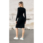 Long sleeve stretchy soft ribbed knit sweater dress