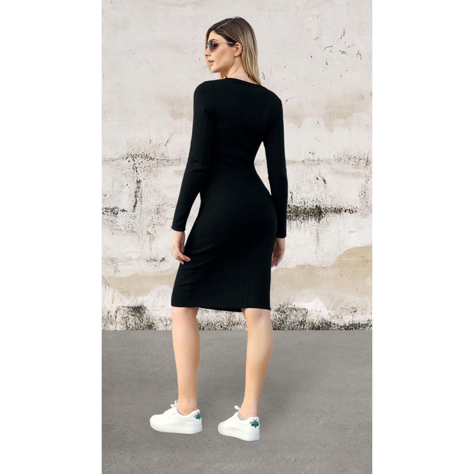 Long sleeve stretchy soft ribbed knit sweater dress